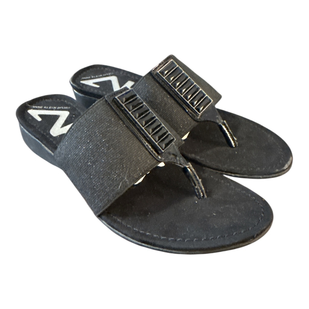 Anne Klein Sport Women's Studded Thong Sandals, Black, Size 8